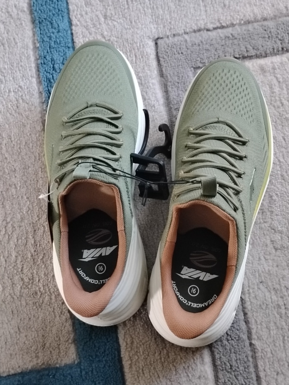 Avia Men’s Lace-Up Knit Sneakers in Olive Green with Tan Collar